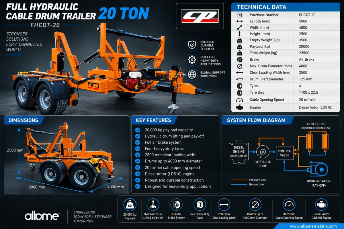 Full Hydraulic Cable Drum Trailer 20 Ton Details