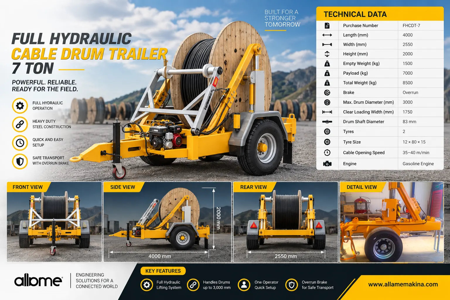 Full Hydraulic Cable Drum Trailer 7 Ton gallery